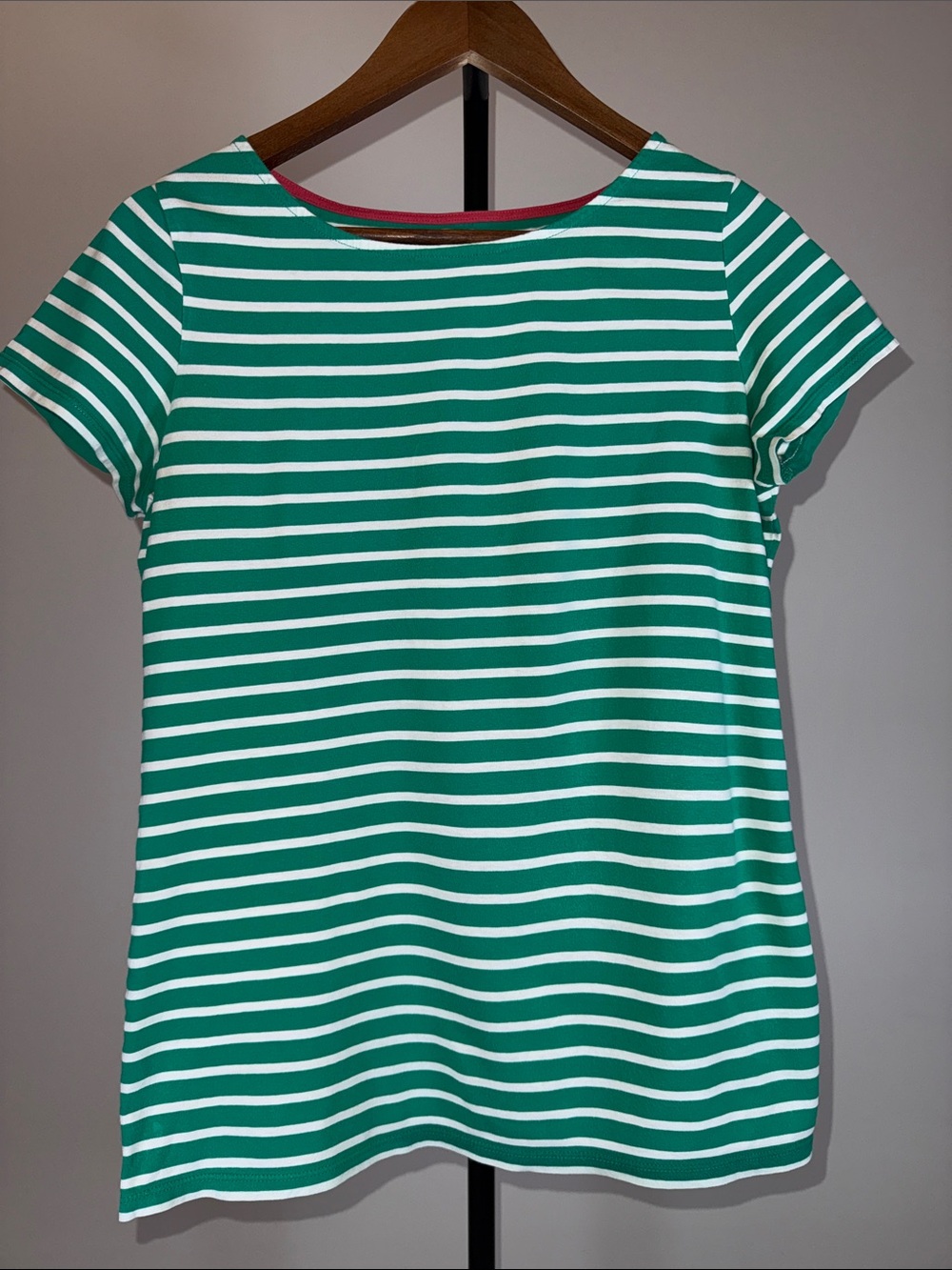 Boden Green & White Striped Short Sleeve Breton Top Tee | Size 8